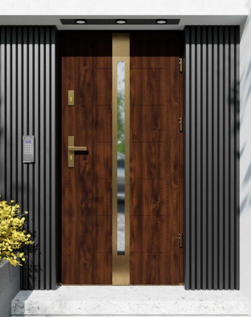 Drzwi zewnętrzne do domu z ościeżnicą aluminiową Libre 12 Gold w systemie Alu
