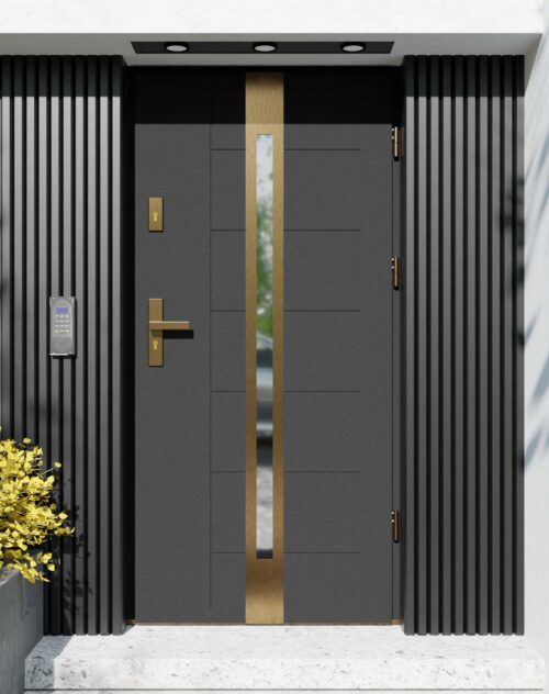 Drzwi zewnętrzne do domu z ościeżnicą aluminiową Libre 12 Gold w systemie Alu