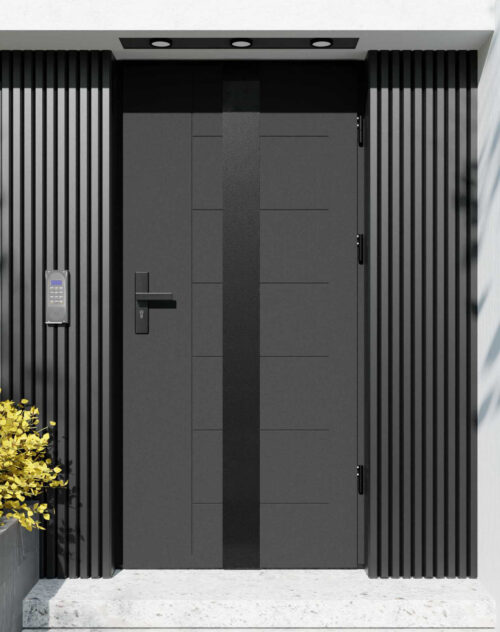 Drzwi zewnętrzne do domu z ościeżnicą aluminiową Libre 03 Noir Matt w systemie Alu extra