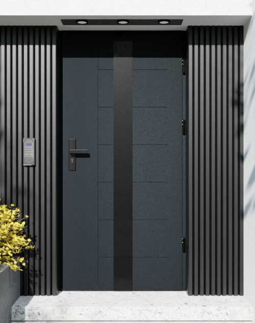 Drzwi zewnętrzne do domu z ościeżnicą aluminiową Libre 03 Noir Matt w systemie Alu extra