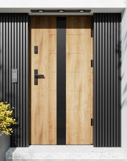 Drzwi zewnętrzne do domu z ościeżnicą aluminiową Libre 03 Noir Matt w systemie Alu extra