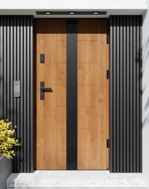 Drzwi zewnętrzne do domu z ościeżnicą aluminiową Libre 03 Noir Matt w systemie Alu extra