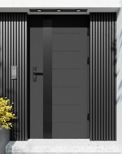 Drzwi zewnętrzne do domu z ościeżnicą aluminiową Libre 03B Noir Matt w systemie Alu extra