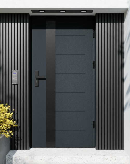 Drzwi zewnętrzne do domu z ościeżnicą aluminiową Libre 03B Noir Matt w systemie Alu extra