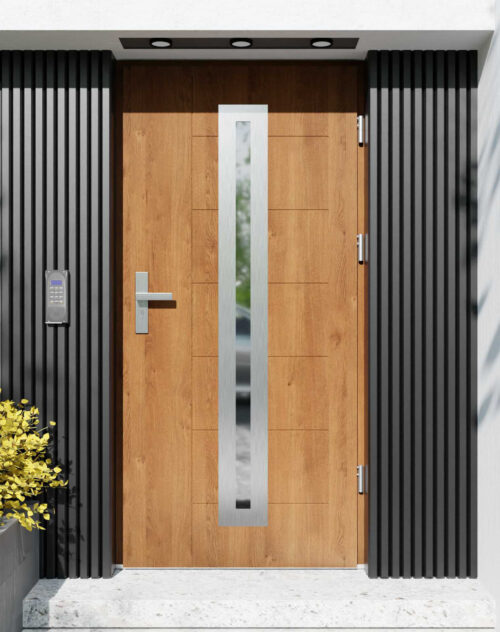 Drzwi zewnętrzne do domu z ościeżnicą aluminiową Libre 04 w systemie Alu extra