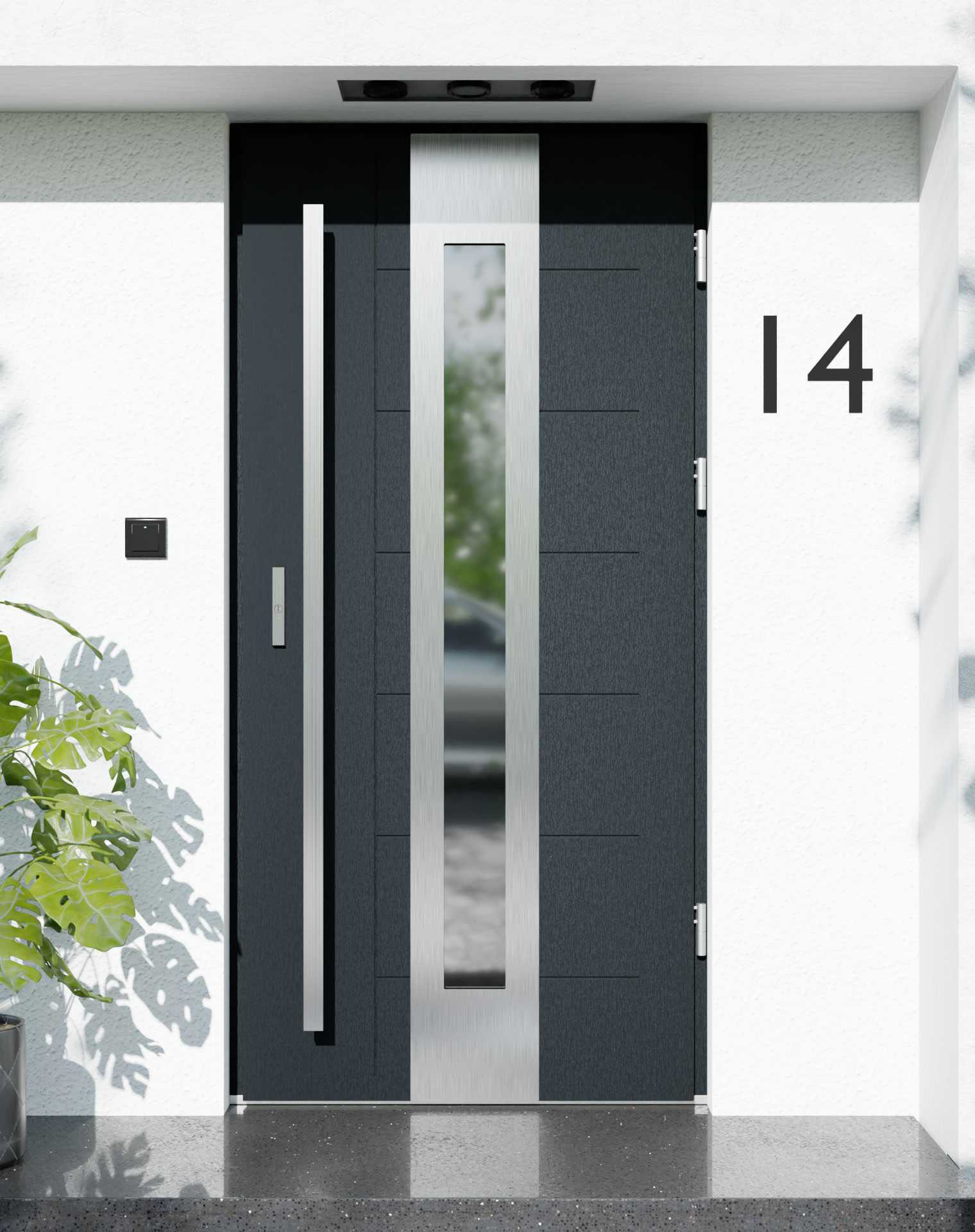 Drzwi zewnętrzne do domu z pochwytem i ościeżnicą drewnianą Libre 05 w systemie Wood extra