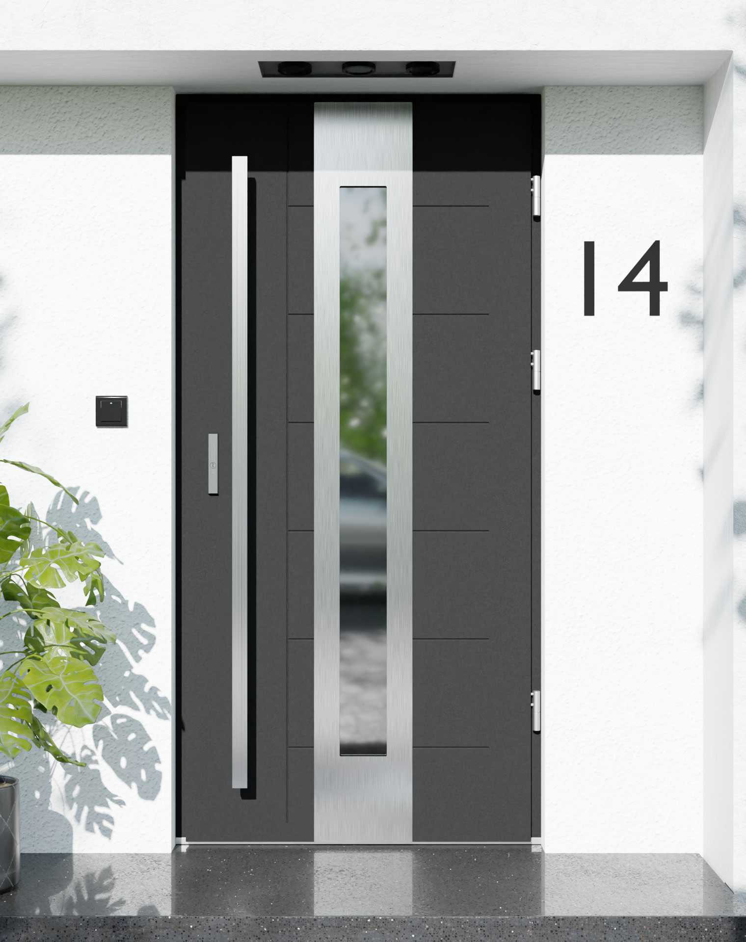 Drzwi zewnętrzne do domu z pochwytem i ościeżnicą drewnianą Libre 05 w systemie Wood extra