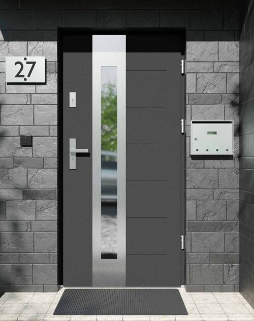 Drzwi zewnętrzne do domu z ościeżnicą aluminiową Libre 05B w systemie Alu