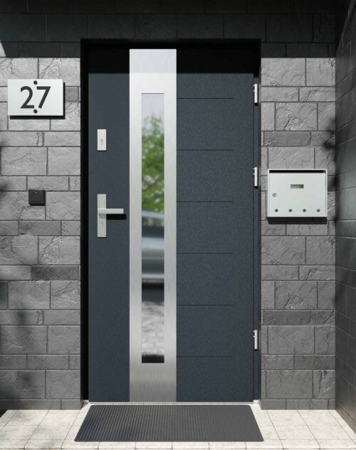 Drzwi zewnętrzne do domu z ościeżnicą aluminiową Libre 05B w systemie Alu
