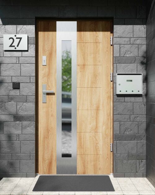 Drzwi zewnętrzne do domu z ościeżnicą aluminiową Libre 05B w systemie Alu