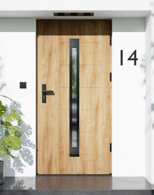 Drzwi zewnętrzne do domu z ościeżnicą drewnianą Libre 11 Noir w systemie Wood extra