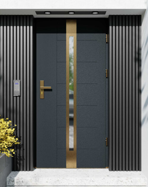Drzwi zewnętrzne do domu z ościeżnicą aluminiową Libre 12 Gold w systemie Alu extra RC2