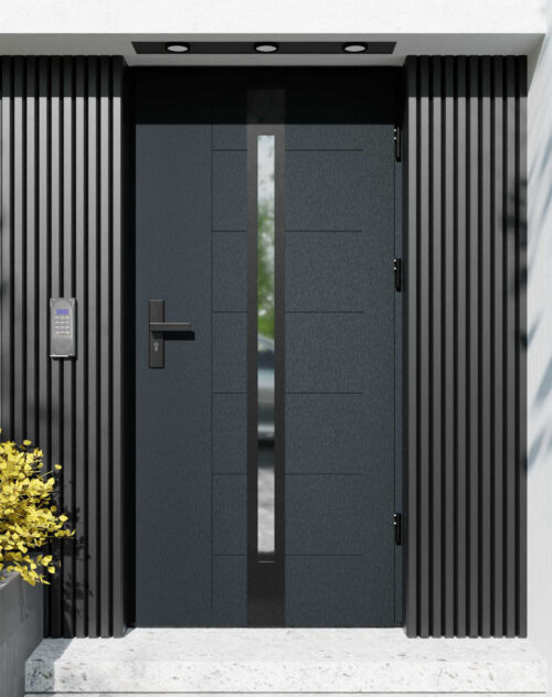 Drzwi zewnętrzne do domu z ościeżnicą aluminiową Libre 12 Noir Matt w systemie Alu extra RC2