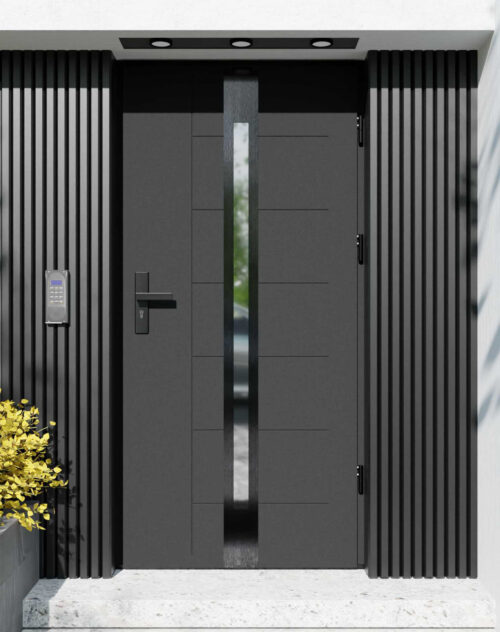 Drzwi zewnętrzne do domu z ościeżnicą drewnianą Libre 12 Noir w systemie Wood extra
