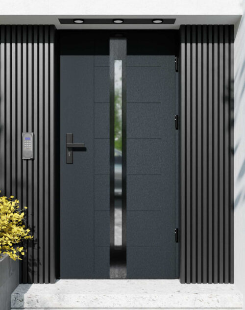 Drzwi zewnętrzne do domu z ościeżnicą drewnianą Libre 12 Noir w systemie Wood extra