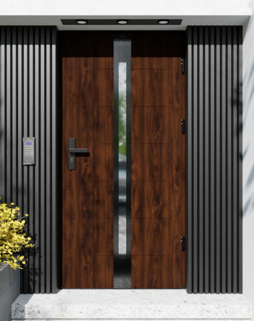 Drzwi zewnętrzne do domu z ościeżnicą drewnianą Libre 12 Noir w systemie Wood extra