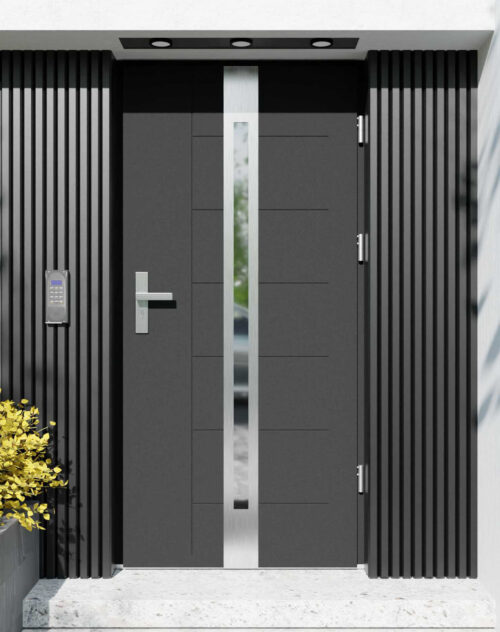 Drzwi zewnętrzne do domu z ościeżnicą drewnianą Libre 12 w systemie Wood extra