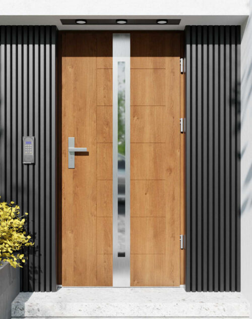 Drzwi zewnętrzne do domu z ościeżnicą drewnianą Libre 12 w systemie Wood extra