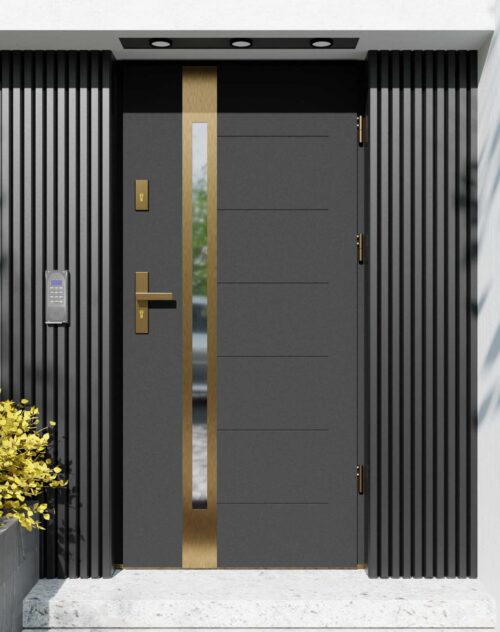 Drzwi zewnętrzne do domu z ościeżnicą aluminiową Libre 12B Gold w systemie Alu