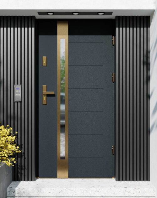 Drzwi zewnętrzne do domu z ościeżnicą aluminiową Libre 12B Gold w systemie Alu
