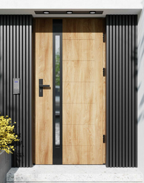 Drzwi zewnętrzne do domu z ościeżnicą aluminiową Libre 12B Noir Matt w systemie Alu extra