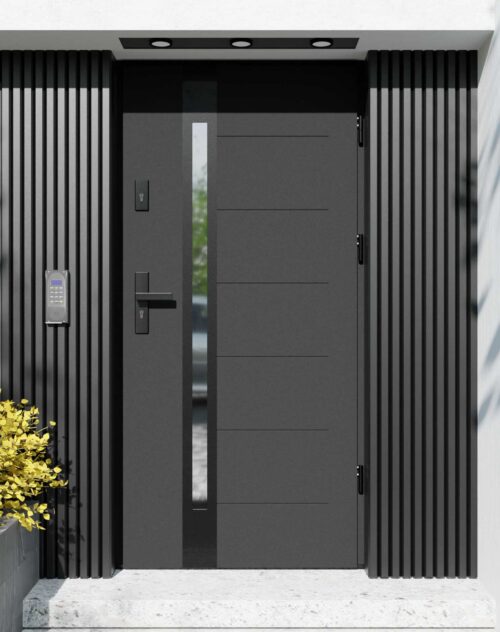 Drzwi zewnętrzne do domu z ościeżnicą aluminiową Libre 12B Noir Matt w systemie Alu