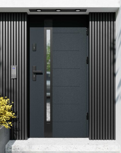 Drzwi zewnętrzne do domu z ościeżnicą aluminiową Libre 12B Noir Matt w systemie Alu