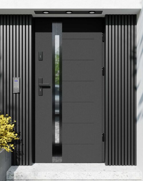 Drzwi zewnętrzne do domu z ościeżnicą aluminiową Libre 12B Noir w systemie Alu