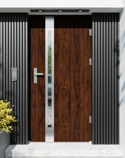 Drzwi zewnętrzne do domu z ościeżnicą drewnianą Libre 12B w systemie Wood extra