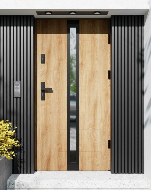 Drzwi zewnętrzne do domu z ościeżnicą aluminiową Libre 32 Noir Matt w systemie Alu