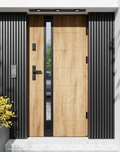 Drzwi zewnętrzne do domu z ościeżnicą aluminiową Libre 32B Noir Matt w systemie Alu