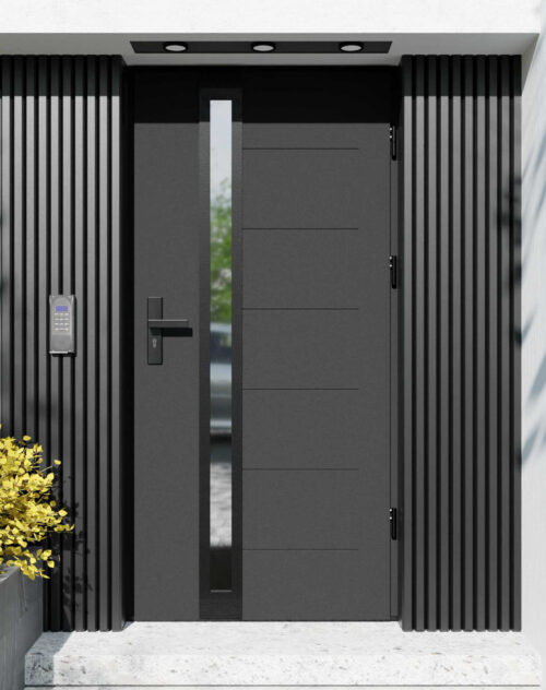 Drzwi zewnętrzne do domu z ościeżnicą drewnianą Libre 32B Noir Matt w systemie Wood extra