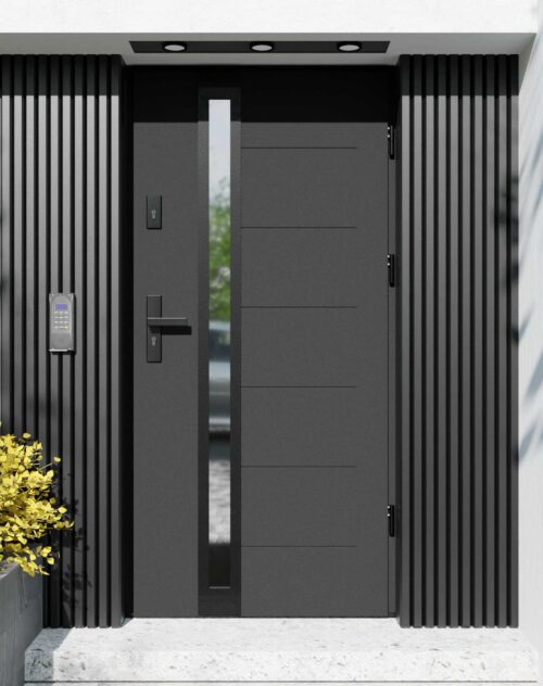 Drzwi zewnętrzne do domu z ościeżnicą aluminiową Libre 32B Noir Matt w systemie Alu