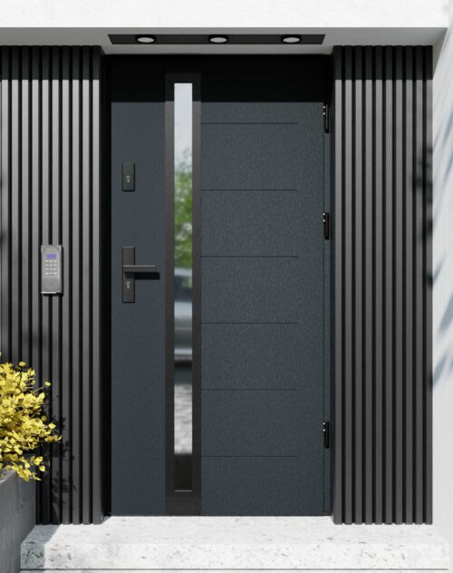 Drzwi zewnętrzne do domu z ościeżnicą aluminiową Libre 32B Noir Matt w systemie Alu