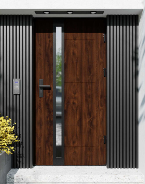 Drzwi zewnętrzne do domu z ościeżnicą drewnianą Libre 32B Noir Matt w systemie Wood extra
