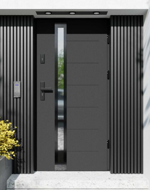 Drzwi zewnętrzne do domu z ościeżnicą aluminiową Libre 32B Noir w systemie Alu