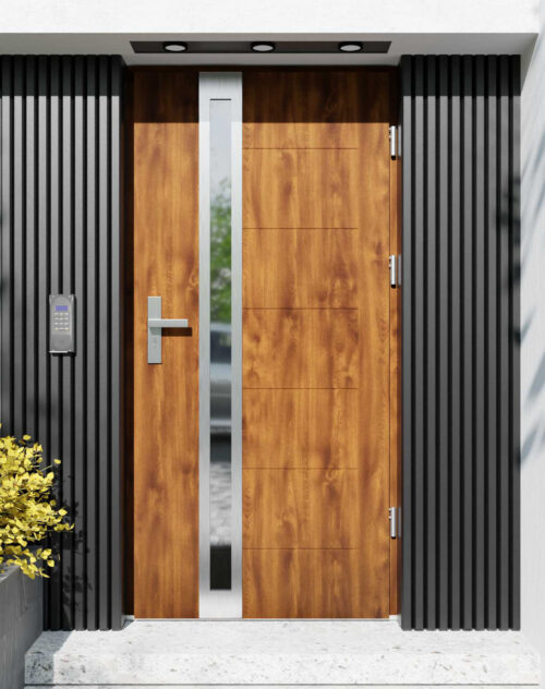Drzwi zewnętrzne do domu z ościeżnicą drewnianą Libre 32B w systemie Wood extra