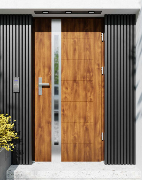 Drzwi zewnętrzne do domu z ościeżnicą drewnianą Libre 12B w systemie Wood extra