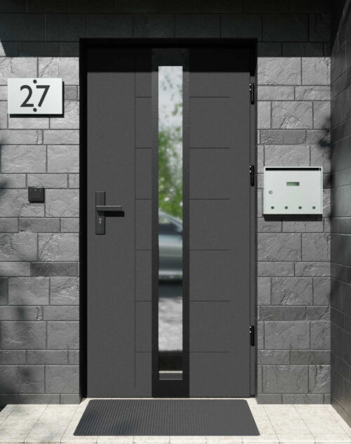 Drzwi zewnętrzne do domu z ościeżnicą drewnianą Libre 33 Noir Matt w systemie Wood extra