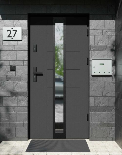 Drzwi zewnętrzne do domu z ościeżnicą aluminiową Libre 33 Noir Matt w systemie Alu