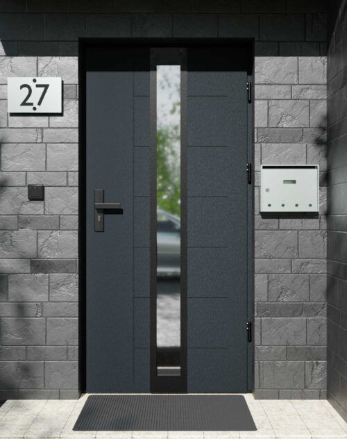 Drzwi zewnętrzne do domu z ościeżnicą drewnianą Libre 33 Noir Matt w systemie Wood extra