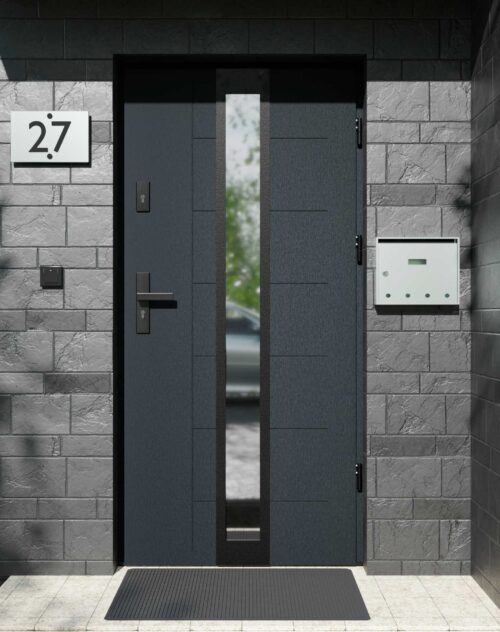 Drzwi zewnętrzne do domu z ościeżnicą aluminiową Libre 33 Noir Matt w systemie Alu