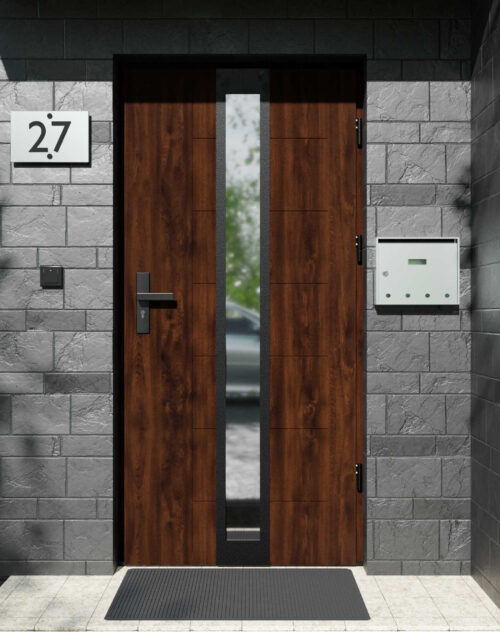 Drzwi zewnętrzne do domu z ościeżnicą drewnianą Libre 33 Noir Matt w systemie Wood extra