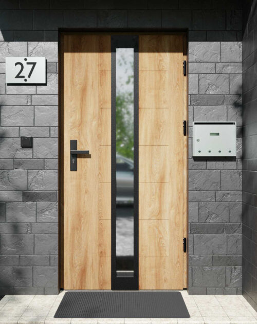 Drzwi zewnętrzne do domu z ościeżnicą drewnianą Libre 33 Noir Matt w systemie Wood extra