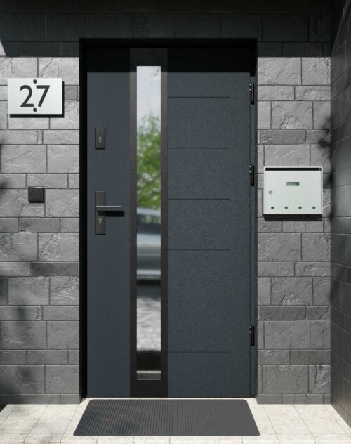 Drzwi zewnętrzne do domu z ościeżnicą aluminiową Libre 33B Noir Matt w systemie Alu