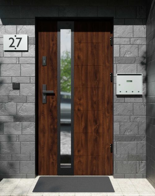 Drzwi zewnętrzne do domu z ościeżnicą aluminiową Libre 33B Noir Matt w systemie Alu