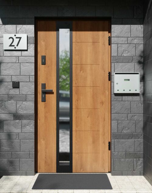 Drzwi zewnętrzne do domu z ościeżnicą aluminiową Libre 33B Noir Matt w systemie Alu