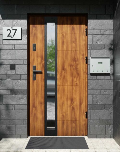 Drzwi zewnętrzne do domu z ościeżnicą aluminiową Libre 33B Noir Matt w systemie Alu