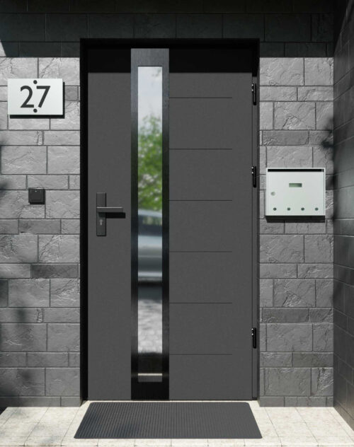 Drzwi zewnętrzne do domu z ościeżnicą drewnianą Libre 33B Noir w systemie Wood extra