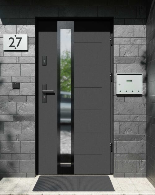 Drzwi zewnętrzne do domu z ościeżnicą aluminiową Libre 33B Noir w systemie Alu